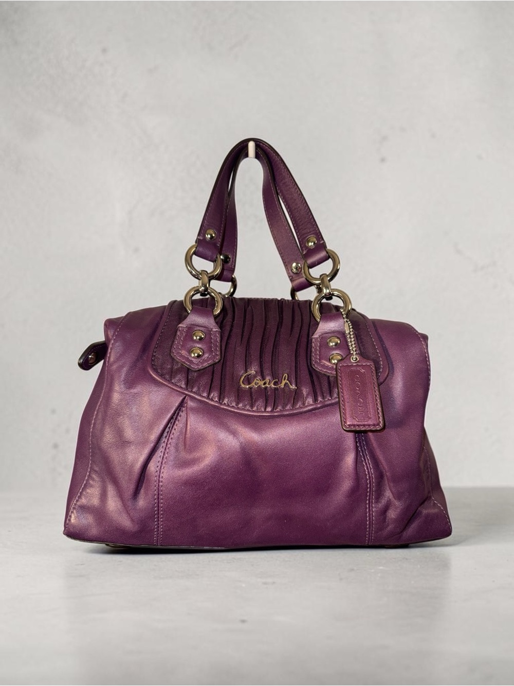 Coach Madison Purple Gathered Leather Satchel Shoulder Bag F18352 NWOT